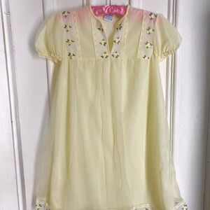 Vintage 1960’s Semi Sheer Yellow Vintage Nightgown with Floral Appliqué